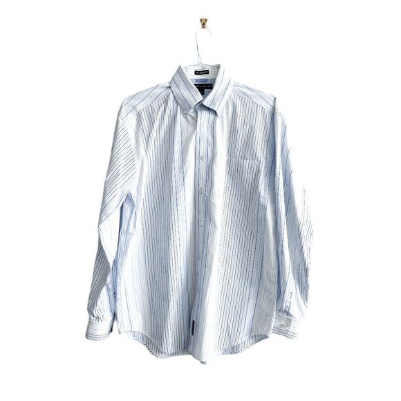 Tommy Hilfiger Men 80s 2 Ply Fabric Button Down Long Sleeve Stripes Blue White M - Picture 1 of 8